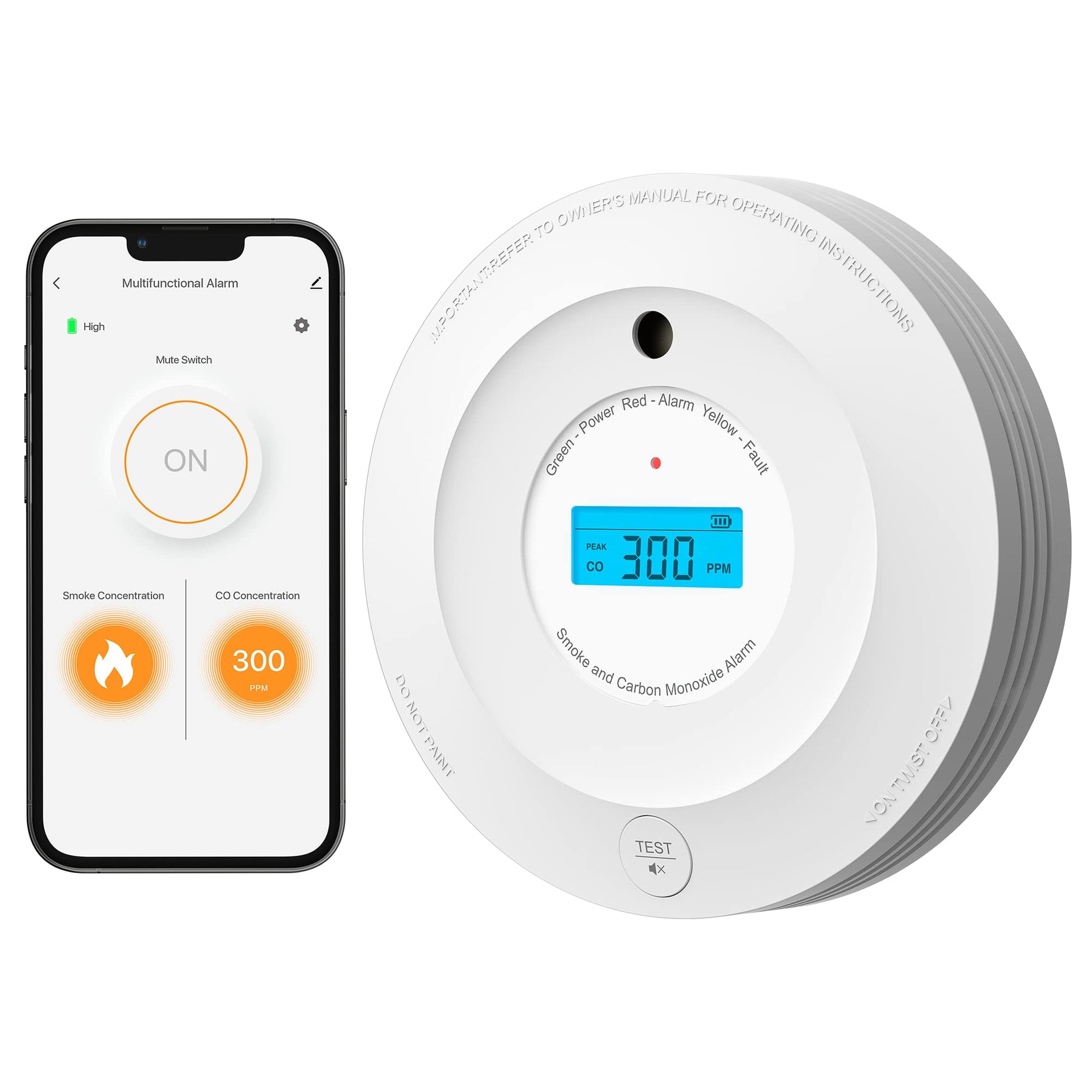 Aegislink Wi-Fi Combination Smoke And Carbon Monoxide Detector With Lcd Display & Replaceable Battery, Compatible With Tuyasmart