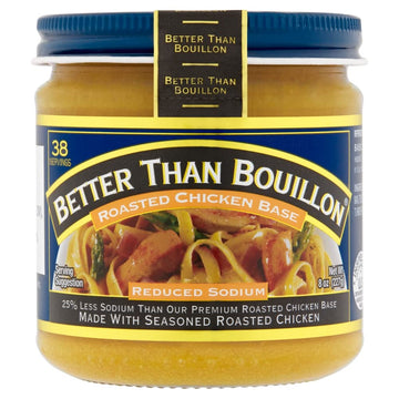 Better Than Bouillon Reduced Sodium Roasted Chicken Base, Made With Seasoned Roasted Chicken & Less Sodium, 38 Servings Per Jar, 8-Ounce Jar (Pack Of 12)