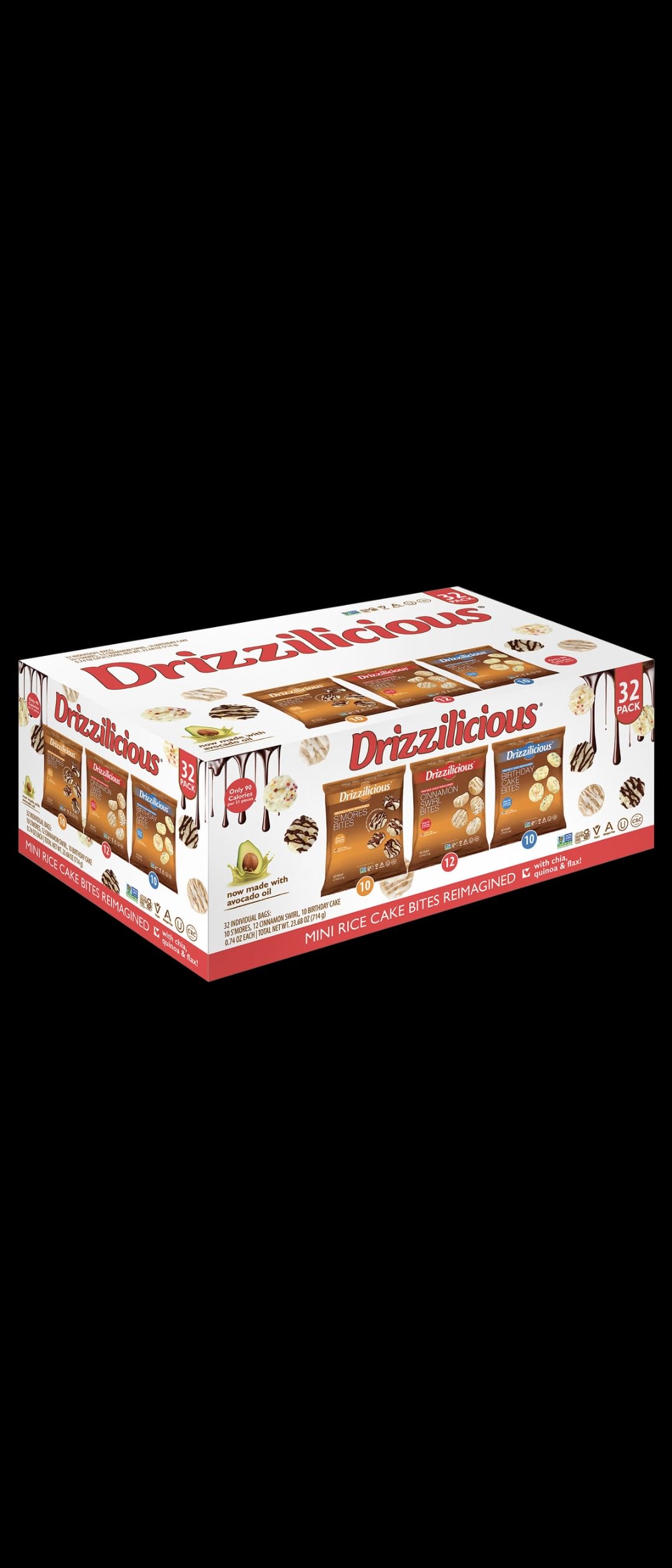 Mini Rice Cake Bites, Drizzi-licious Variety Pack, 32 Count, 0.74 Ounce Snacks