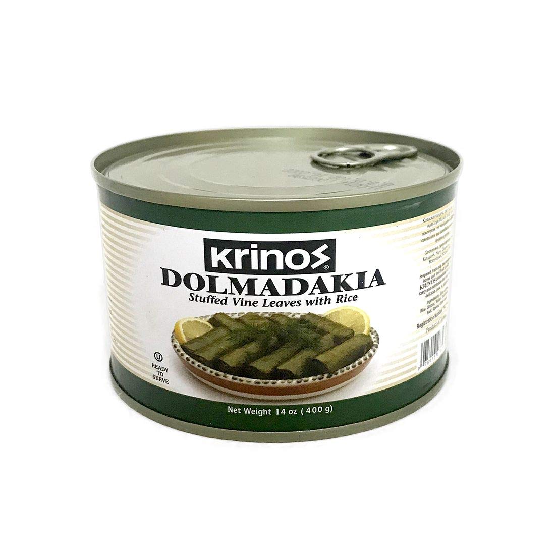 Krinos Dolmas Stuffed grape Leaves with Rice Mediterranean Herbs in Sunflower Oil - Super Tasty Ready to Eat Vegan Rolls - Tradi