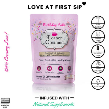 Leaner Creamer Coconut Creamer with Superfood Ingredients - Non-Dairy, Sugar-Free, Keto, Gluten-Free Powdered Coffee Creamer - B