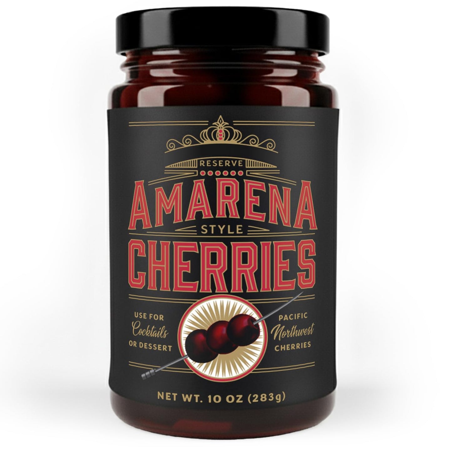 Cocktail Amarena Cherries In Syrup, 10Oz (30+ Count) - Enhanced Spirit-Inspired Flavor Spirit-Inspired Flavor Cocktail Garnish - Black Cherries For Old Fashioned, Manhattan And Desserts, Made In Usa - Spirit-Inspired Flavor Gifts For Men Dads