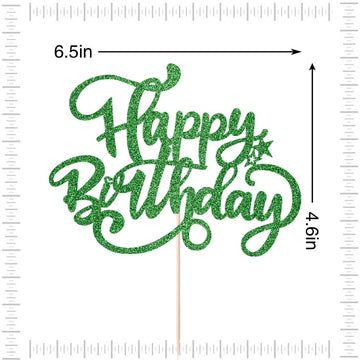Crseniny Happy Birthday Cake Topper,Green Glitter Birthday Sign Cake Decorations,Anniversary Party/Birthday Party Decoration Sup