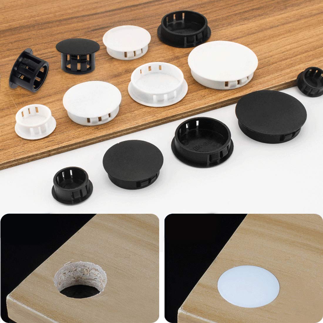 Suiwotin 30Pcs 22Mm (087) Black Hole Plugs Plastic Flush Type Hole Plugs Snap In Locking Hole Tube, Furniture Fencing Post Pipe