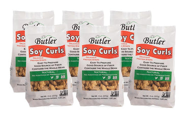 Butler Soy Curls 6 Pack - 6X 8 Oz Bags + 10.35 Oz Chik-Style Seasoning
