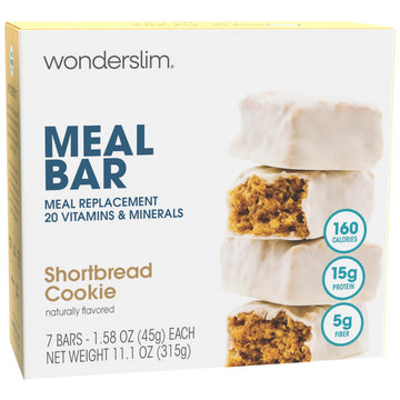 WonderSlim Meal Replacement Protein Bar, Shortbread Cookie, 15g Protein, 20 Vitamins & Minerals, Gluten Free (7ct)