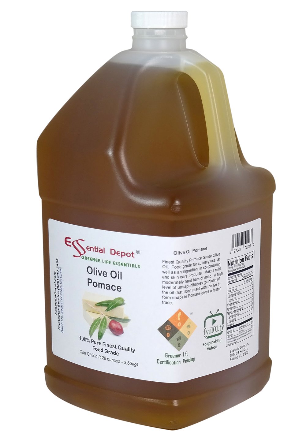 Essential Depot Olive Oil Pomace Food Grade 1 Gallon 128 oz Safety Sealed HDPE Container