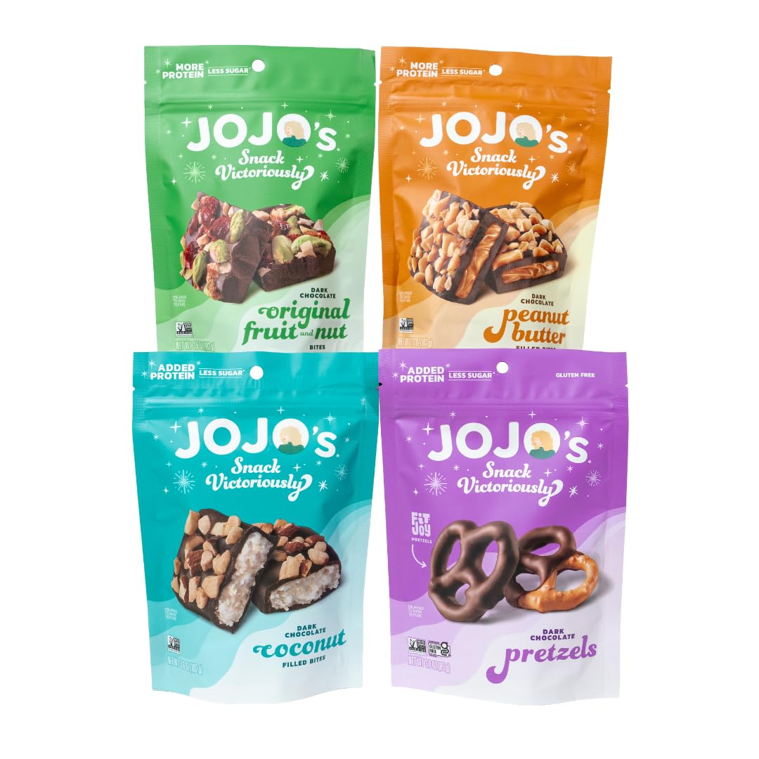 JOJOs Chocolate Best Sellers Bundle, Dark Chocolate Variety Pack with Pistachio Almond Cranberry, Peanut Butter, Coconut Almond