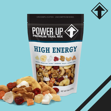 Power Up High Energy Trail Mix By Gourmet Nut, Walnuts, Banana Chips, Cashews, Coconut, Cranberries & Papaya Mix - Keto & Paleo