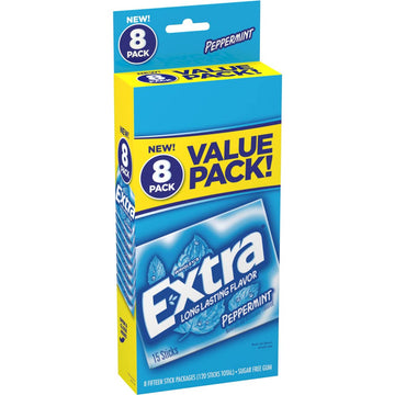 EXTRA Gum Peppermint, Sugar-Free Chewing Gum Bulk, 8 Ct Box, Pack of 6 (48 Count)