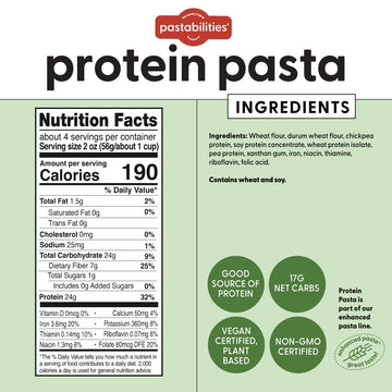 Pastabilities, Protein Pasta, Variety Pack (Penne & Ruffles) - 24g Protein & Low 12g Net Carb - High Protein Delicious Taste & T