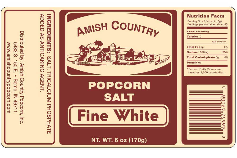 Amish Country Popcorn | Fine White Popcorn Salt - 4.5 Ounce | Old Fashioned, Non-GMO and Gluten Free (4.5 oz Jar)