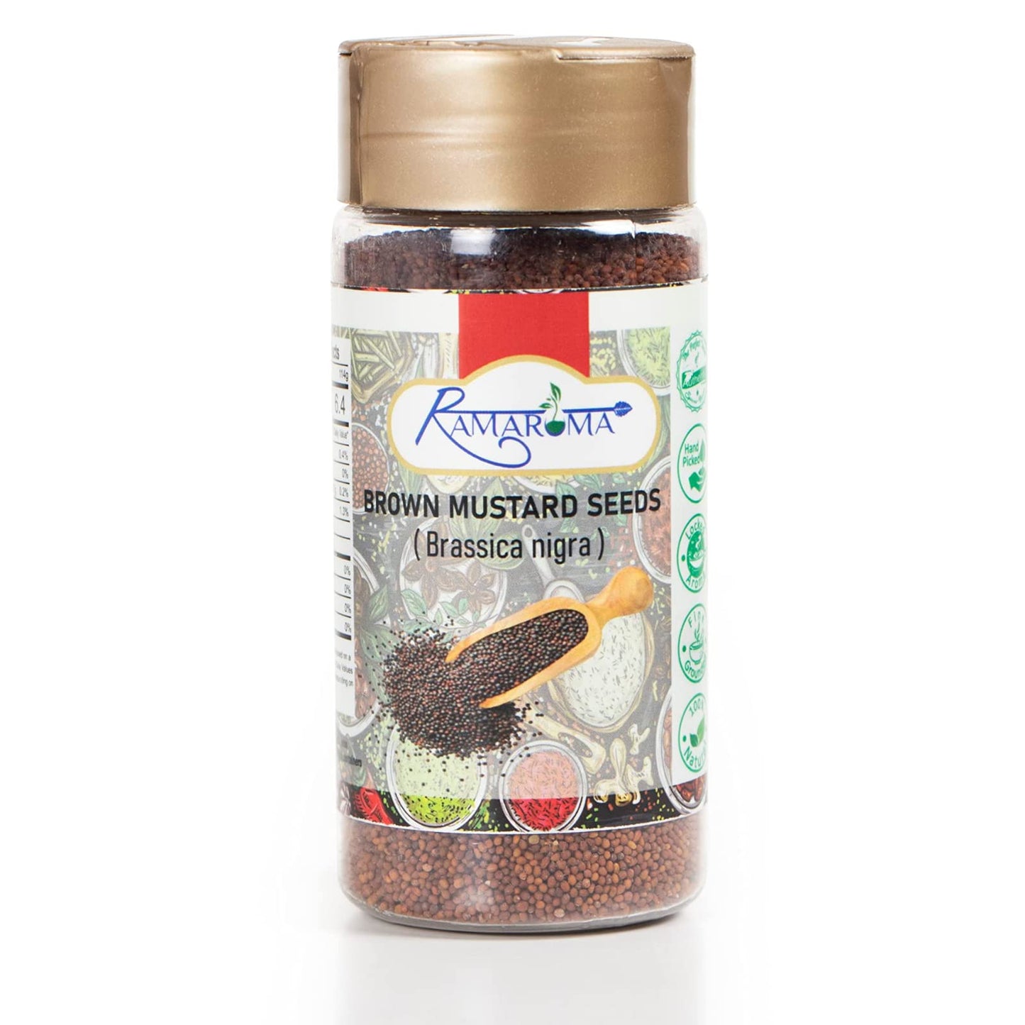 Ramaroma Brown Mustard Seed Whole - Gourmet Indian Spice - Hot & Spicy Flavor - Easy To Store - 4 Oz (113G). Medium Dual Sifter