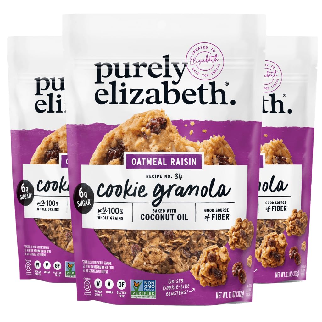 Purely Elizabeth Cookie Granola, Oatmeal Raisin, Gluten-Free, Non-Gmo (3 Ct, 11Oz Bag)