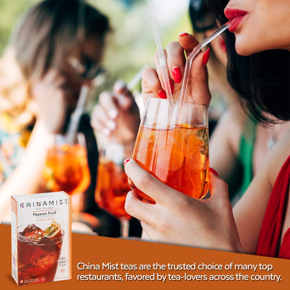 China Mist Iced Tea - Passion Fruit Black Tea Infusion - Refreshing And Delicious - Each Tea Bag Yields 1/2 Gallon - 4 Bags