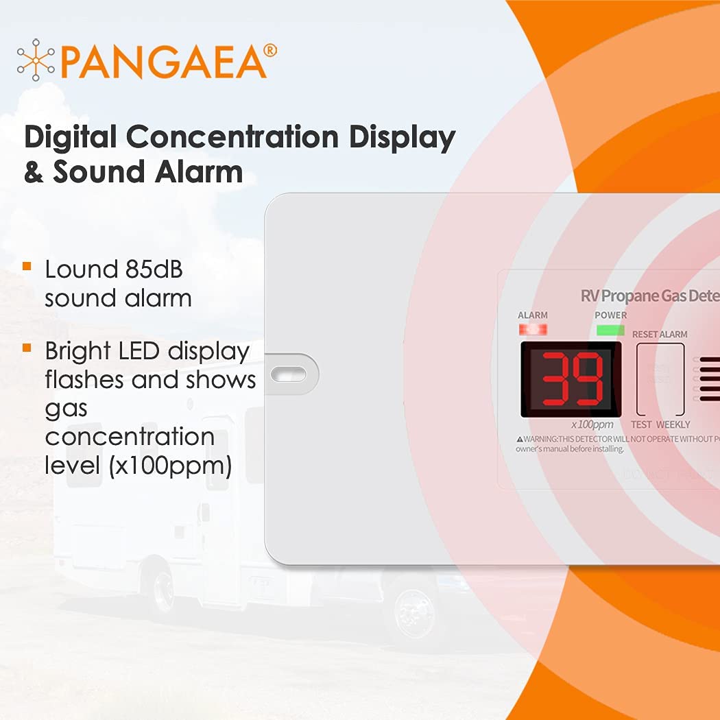 Pangaea Digital Rv Propane Gas Detector With 85Db Loud Alarm, Dc 12V, For Trailer, Motorhome, Motorcoach (Surface Mount - White)