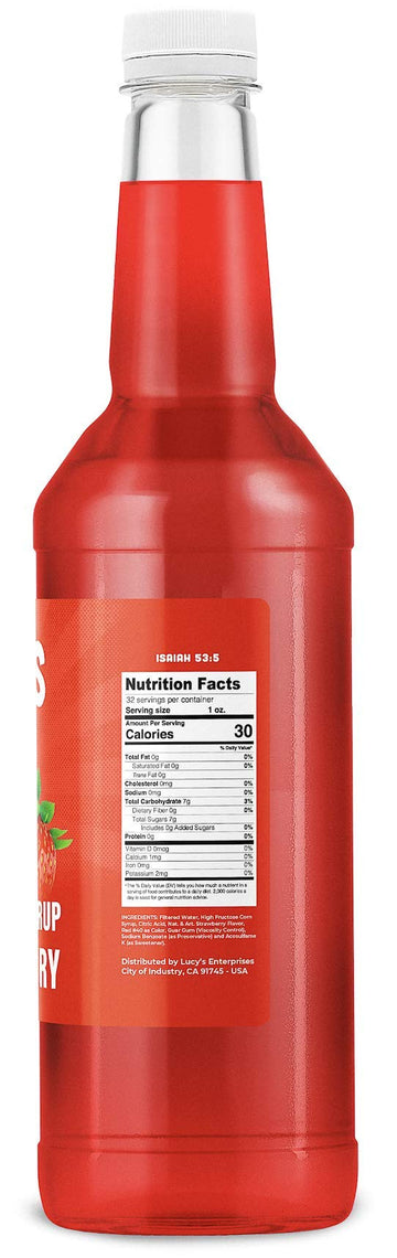 Lucys Shaved Ice Snow Cone Syrup - Strawberry - 32 oz Bottle - Perfect for Summer