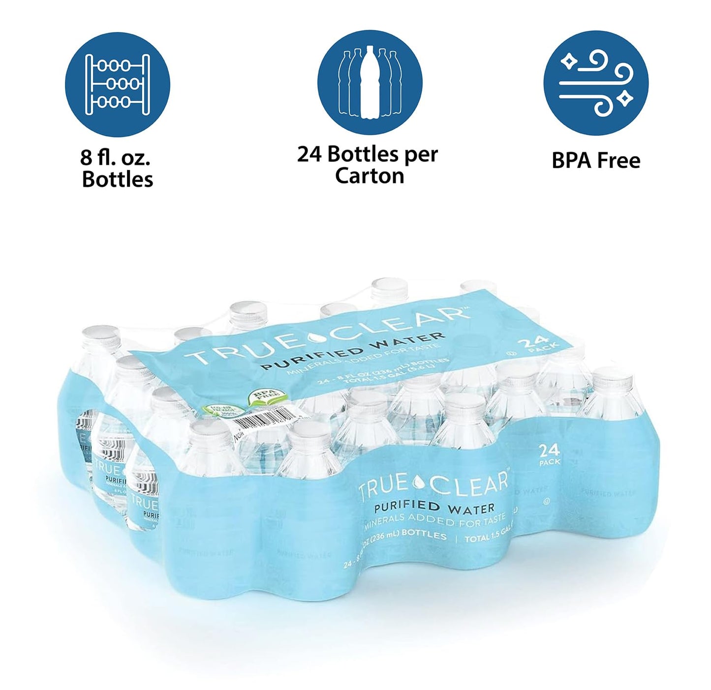 True Clear Purified Bottled Water, Bpa Free Mini Water Bottles, Easy To Carry (8.0 Oz Per Bottle, 24 Bottles Per Carton)