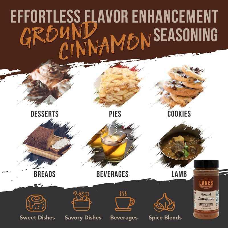 Lane'S Ground Cinnamon Seasoning Spice, All-Natural Ground Cinnamon Powder For Coffee, Tea, Culinary Use, And More. Made In Usa,