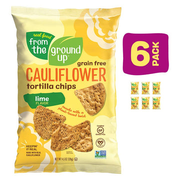 REAL FOOD FROM THE GROUND UP Cauliflower Tortilla Chips - 6Count, 4.5 Oz Bags (Lime)