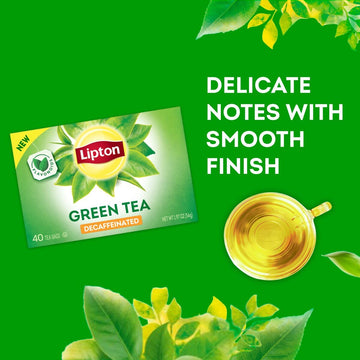 Lipton Decaffeinated Green Tea Bags, Unsweetened Teabags For Decaf Hot Tea Or Decaf Iced Tea With Flavonoids, 40 Total Tea Bags