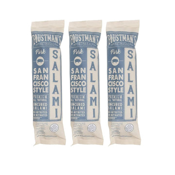 Foustman's Salami Pork San Francisco Style Artisanal, Nitrate-Free, Naturally Cured, Gluten-Free, Dairy-Free, Pack of 3, 8 Oz Ea