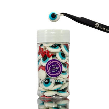 SE SI&MOOS Edible Blue Eyeballs - Large Candy Sprinkles 2.75 oz with Tweezers for Cupcakes & Halloween Decorations