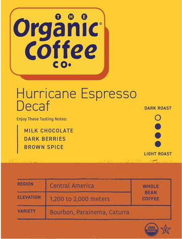 THE ORGANIC COFFEE CO. DECAF Hurricane Espresso Whole Bean Coffee 32oz Medium Dark Roast USDA Organic
