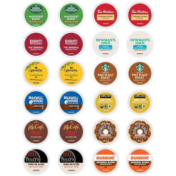 Medium Roast Coffee K-Cups Sampler Variety, Includes Nantucket Blend, Starbucks Pike Place, Dunkin Orignal Blend, Eight O'Clock