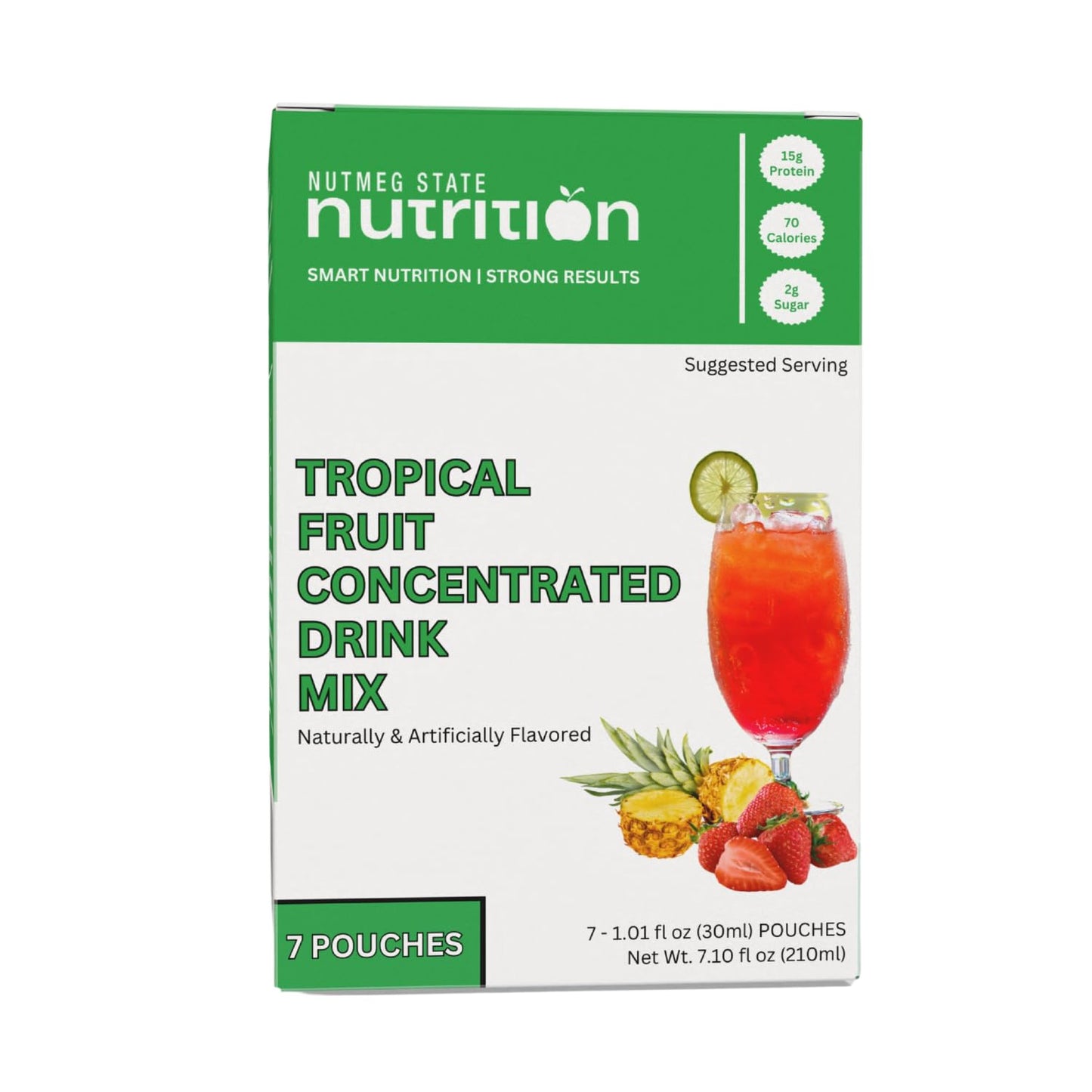 Nutmeg State Nutrition High Protein Liquid Concentrate, 15g Protein, Low Calorie, Tropical Fruit, 1.05 Fl Oz (Pack of 1)