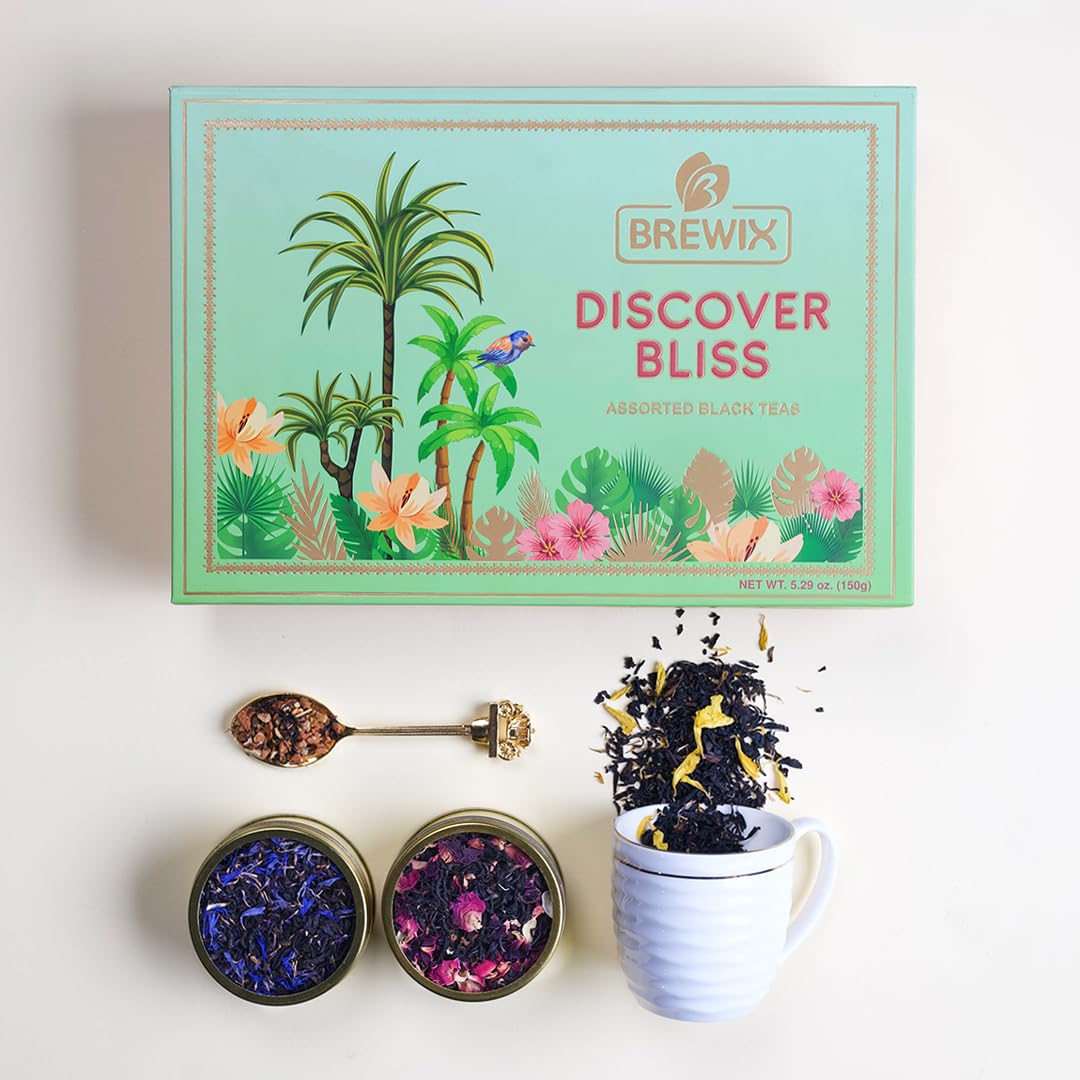 BREWIX Premium Assorted Tea Gift Set for Women, 6 Teas, Tin Caddy Box, 1 Count