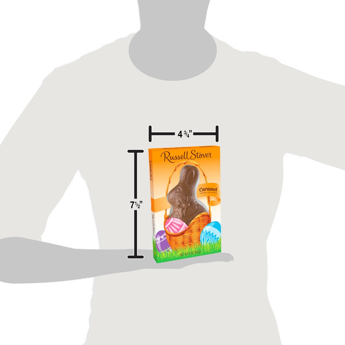 Russell Stover Milk Chocolate Caramel Solid Rabbit, 3 Ounce