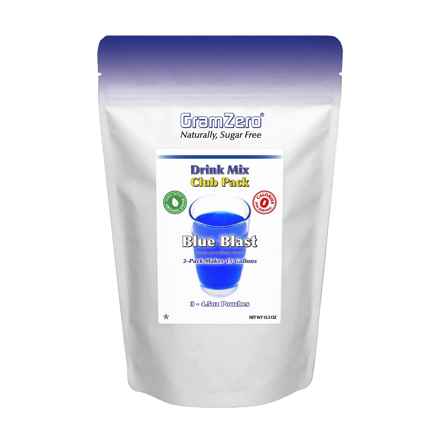 GramZero Blue Blast Zero Calorie Sugar Free Drink Mix, Great For Nutrition Club Loaded Teas, Stevia Sweetened
