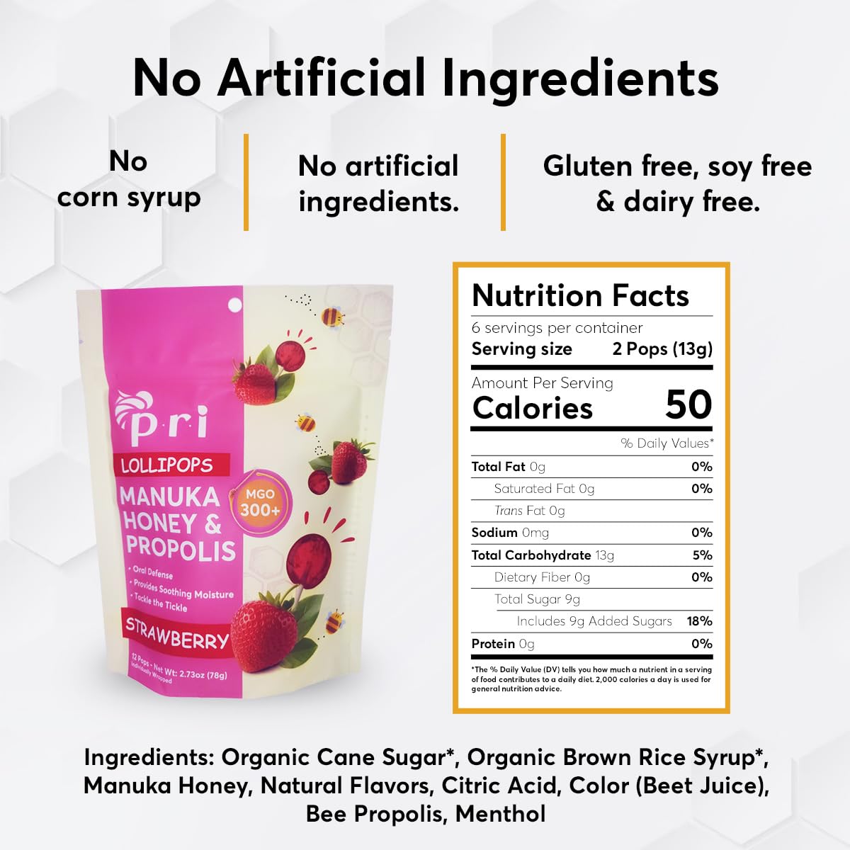 P.R.I Manuka Honey Lollipops, Strawberry Flavor, Certified MGO 300+, 24 Lollipops, 5.46oz