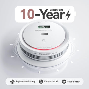 Smoke Detector Carbon Monoxide Detector Combo 10 Year Battery, 2 In 1 Fire & Co Alarm With Lcd Display,Smoke Alarm Co Detector W