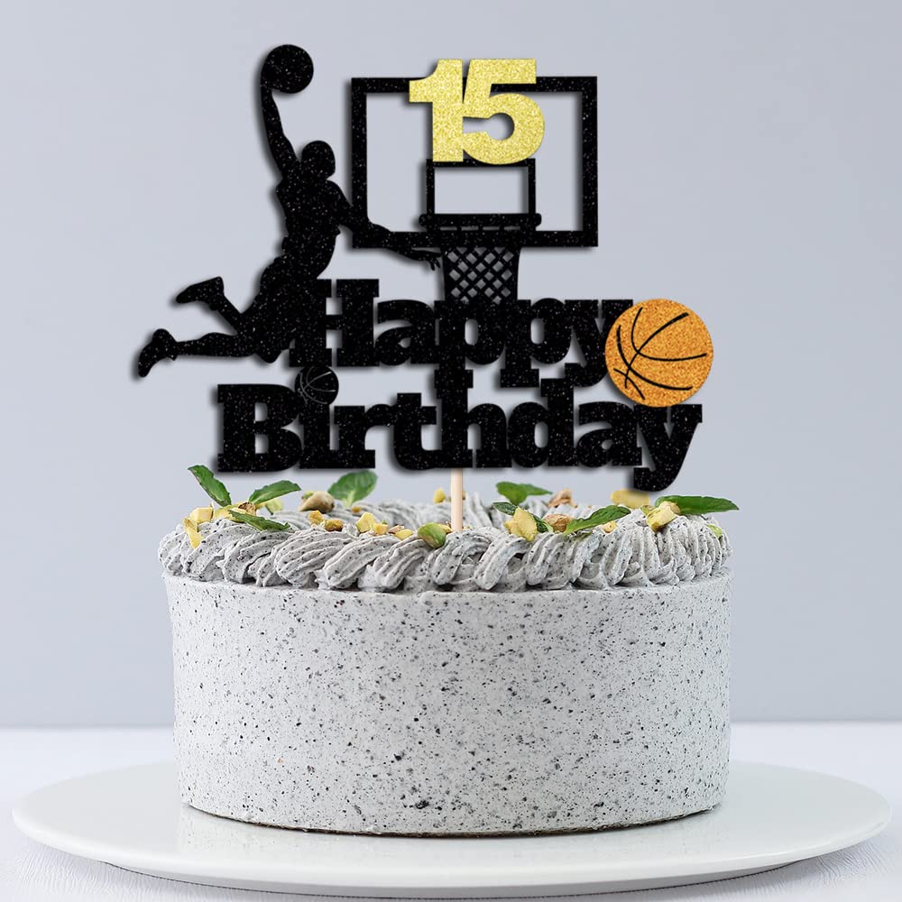 Basketball Happy 15Th Birthday Cake Topper-Basketball Themed Birthday Party Cake Decoration-15 Years Birthday Party Supplies (15