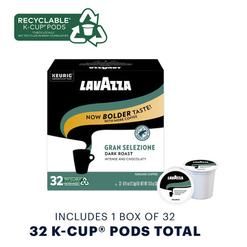 Lavazza Gran Selezione Single-Serve Coffee K-Cup Pods for Keurig Brewer Dark Roast 32Count Box (Pack Of 4) 100% Arabica Rainforest Alliance Certified 100% sustainably grown Value Pack
