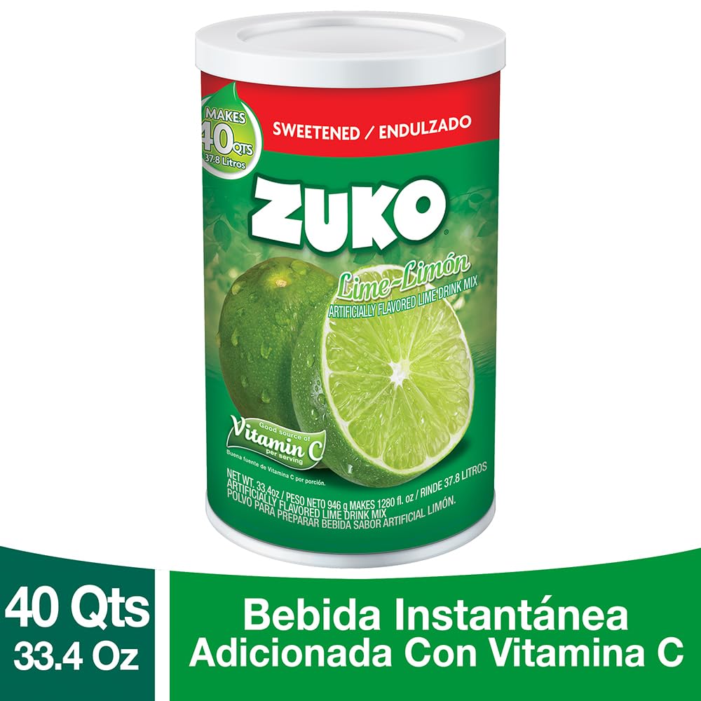 Zuko Lime Instant Powder Drink, Canister, No Sugar Needed, 33.4 Oz (Pack Of 1)