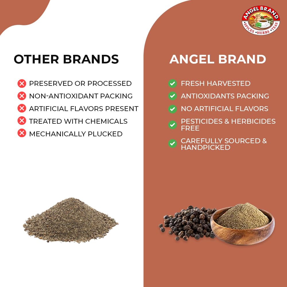 Angel Brand Ground Black Pepper – Fine Powder for Cooking and Seasoning – 15 oz Resealable Bottle