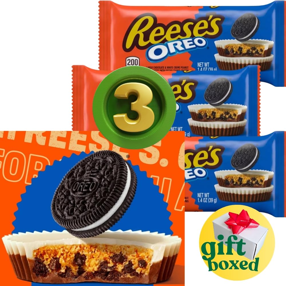 (Pack Of 3) Big Cup Reeses Oreochocolate And White Creme Peanut Butter Cups - 1.4Oz Each - Comes Inside A Gift Box Perfect To Surprise Yourself/Friend/Loved One