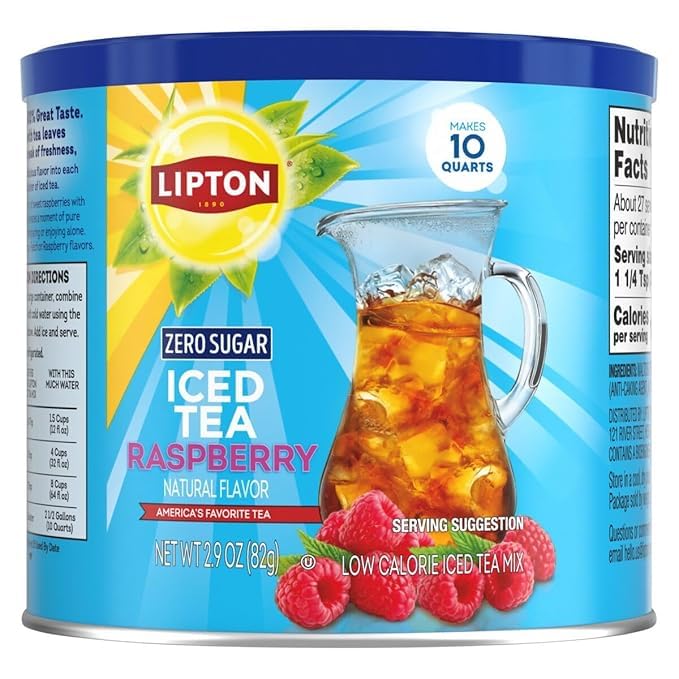 Lipton Zero Sugar Iced Tea Mix Raspberry Flavor Black Iced Tea Makes 10 Quarts (Pack of 6)
