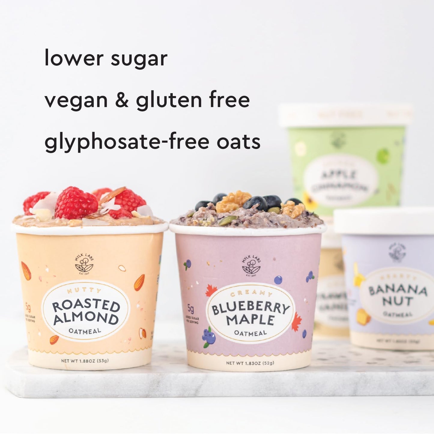 Mylk Labs Blueberry Maple Gluten Free Oatmeal Cups - Low Sugar Breakfast, High Fiber Thin Rolled Oats, High Protein Instant Oatm