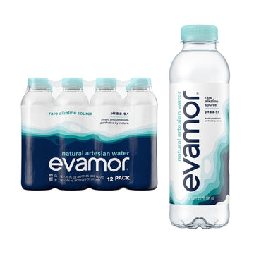 Evamor Natural Alkaline Artesian Water-20 Fl Oz (Pack Of 12) -Alkaline Natural Artesian Water, Plastic Water Bottles, Recyclable