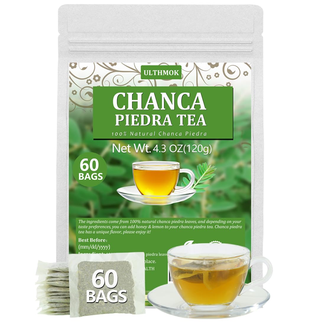 60 Top-Grade Chanca Piedra Leaf Tea Bags Stonebreaker/Stone Breaker Tea Made With 100% Natural Chanca Piedra Leaves No Additives & Energy Blend Free.