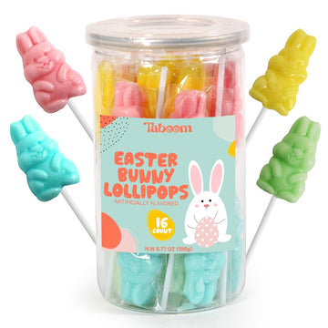 Easter Bunny Lollipops In Bulk For School And Party Favor Bag Fillers And Great For Kids Easter Basket Stuffers - Bulk Easter Candy Individually Wrapped Lollipops In Assorted Flavors, 16 Pack