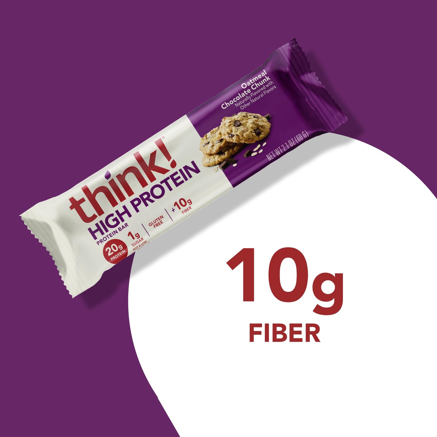 think! High Protein Snack Bars, Gluten Free Oatmeal Chocolate Chunk, 10 Count, High Fiber, Delicious & Nutritious Protein Bars