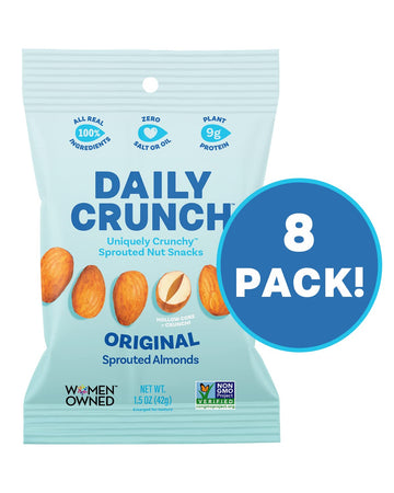 Daily Crunch Sprouted Almonds, 1.5 Ounce Mini, On-The-Go Bags (Original Sprouted, 8 Pack) Sprouted And Dehydrated For A Unique C