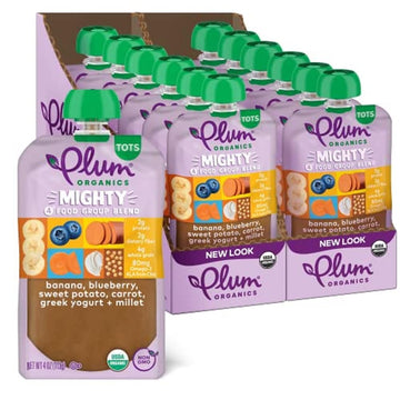 Plum Organics Mighty 4 Organic Toddler Food - Banana, Blueberry, Sweet Potato, Carrot, Greek Yogurt, And Millet - 4 Oz Pouch (Pa
