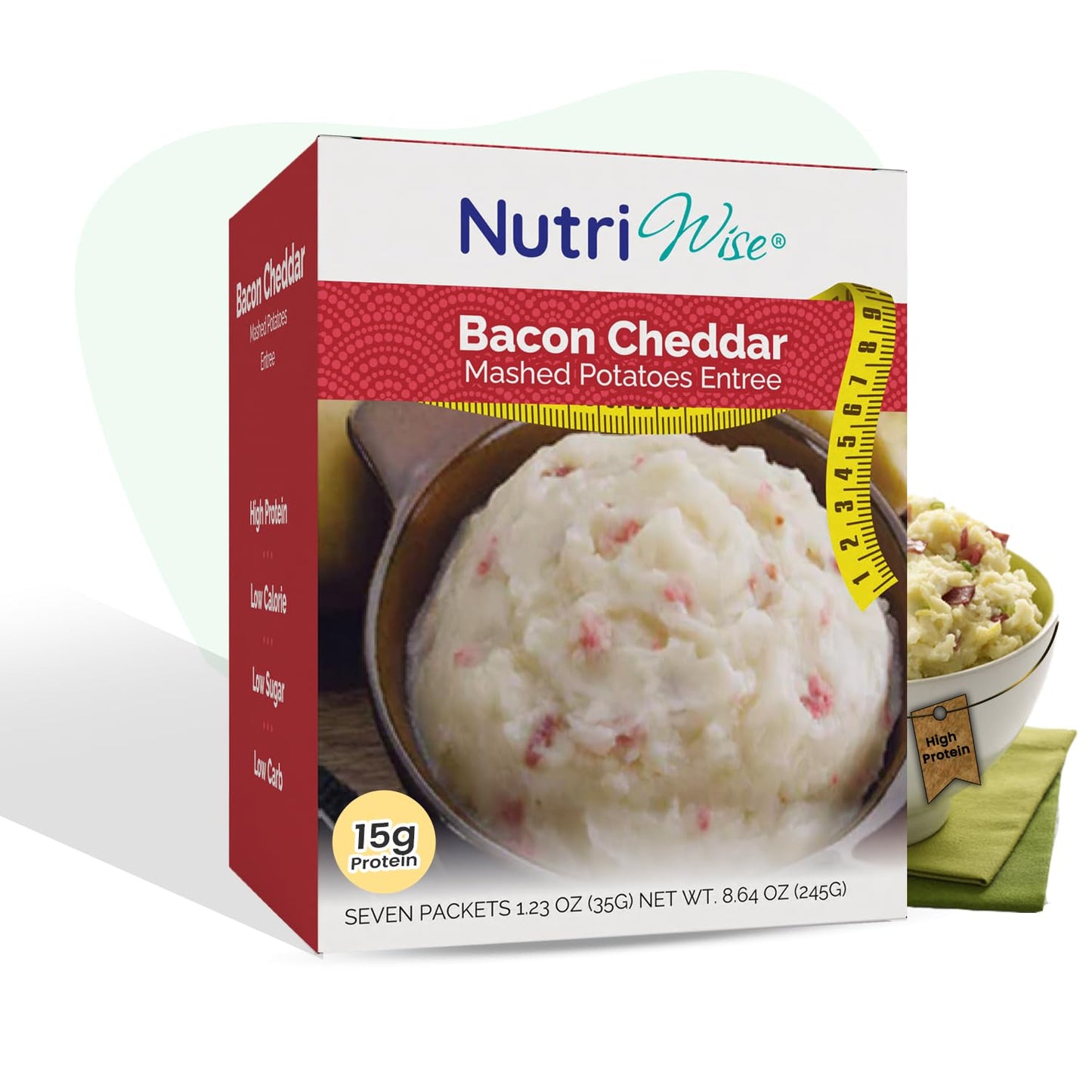 NutriWise Bacon & Cheddar Mashed Potatoes Entree | High Protein, Low Sugar, Low Calorie, Low Carb | Aspartame & Sucralose Free |