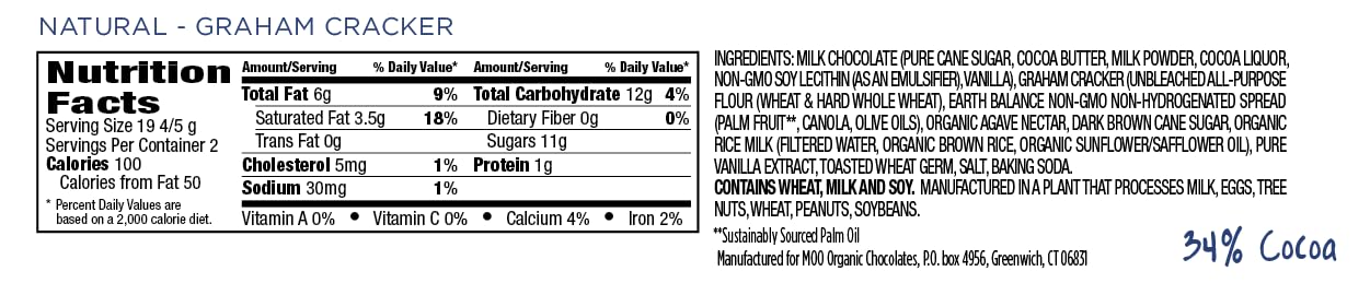Moo Chocolates All Natural Milk Chocolate Large Bars With Graham Cracker 1.4 Oz, 14 Ct (Pack Of 1) | 100 Calorie Snacks For On-T